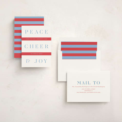 This is a stocking business holiday cards with standard by Alston Foster called festive stripes printing on signature in standard