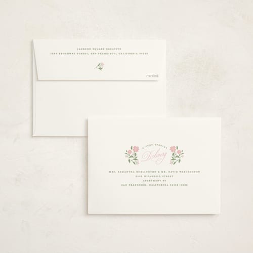 This is a winter rose business holiday cards with standard by Susan Zinader called poinsettia stripe wallpaper printing on signature in standard