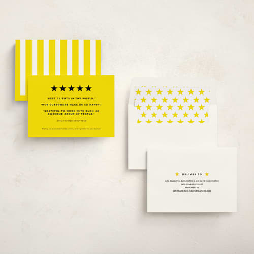 This is a lemon business holiday cards with standard by Sara Hicks Malone called five-star client review printing on signature in standard