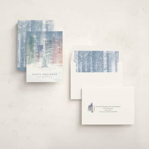 This is a wintermint business holiday cards with standard by Eric Ransom called winter city wishes printing on signature in standard