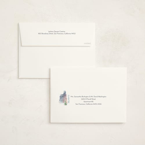 This is a wintermint business holiday cards with standard by Eric Ransom called winter city wishes printing on signature in standard