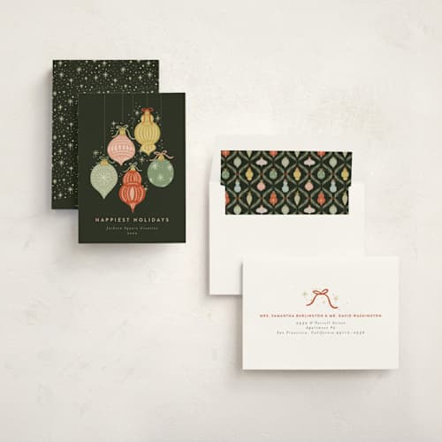 This is a fir business holiday cards with standard by Joanna Griffin called sparkling ornaments printing on signature in standard
