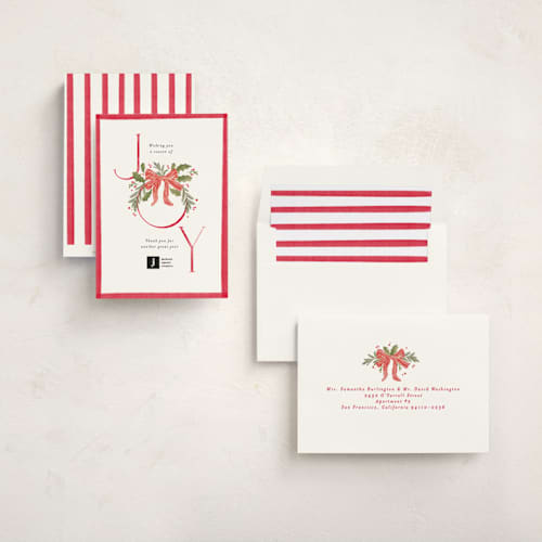 This is a candy cane business holiday cards with standard by Creo Study called vintage joy printing on signature in standard