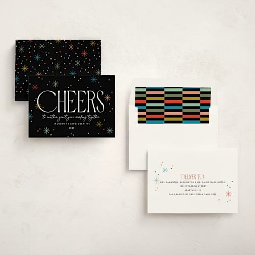 This is a onyx business holiday cards with standard by Robert and Stella called cheers to you! printing on signature in standard