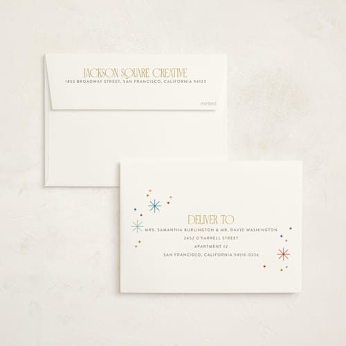This is a confetti business holiday cards with standard by Robert and Stella called cheers to you! printing on signature in standard