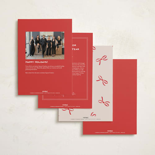 This is a crimson business holiday cards with standard by Olivia Kanaley Inman called wrapped up printing on signature in standard