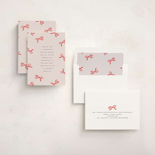 This is a crimson business holiday cards with standard by Olivia Kanaley Inman called wrapped up printing on signature in standard