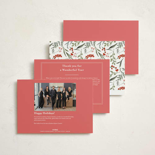 This is a holly berry business holiday cards with standard by Susan Moyal called holiday botanical printing on signature in standard