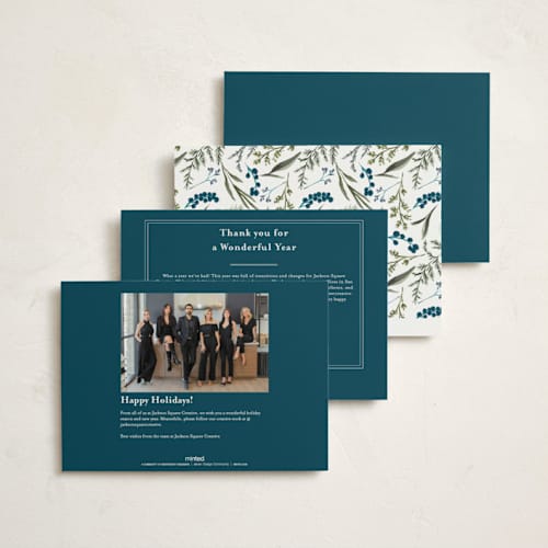 This is a winter berry business holiday cards with standard by Susan Moyal called holiday botanical printing on signature in standard