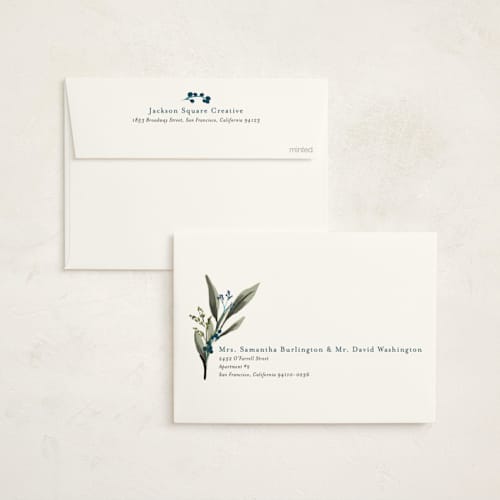 This is a winter berry business holiday cards with standard by Susan Moyal called holiday botanical printing on signature in standard
