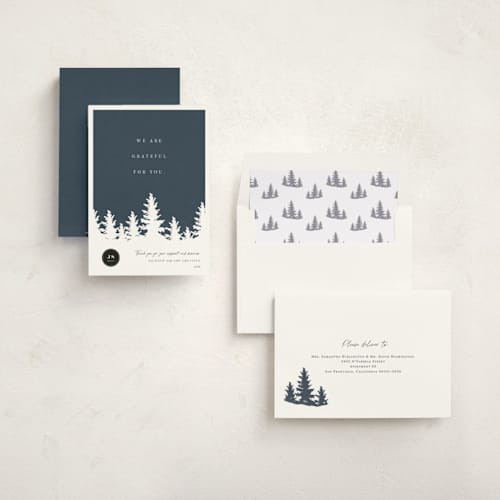 This is a winter sky business holiday cards with standard by Robin Ott called woodcut printing on signature in standard