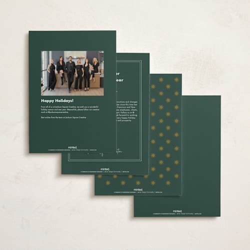 This is a rust business holiday cards with standard by Owl and Toad called modern bursts printing on signature in standard