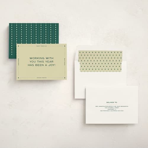 This is a mint business holiday cards with standard by Ellen Schlegelmilch called a joy! printing on signature in standard