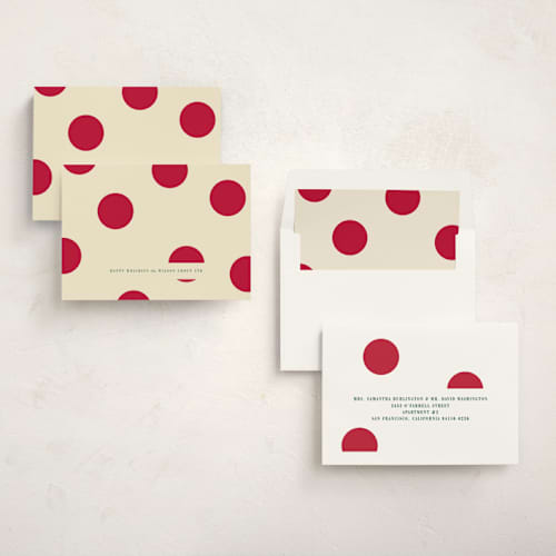 This is a pomegranate business holiday cards with standard by Baumbirdy called postcard polkadot printing on signature in standard