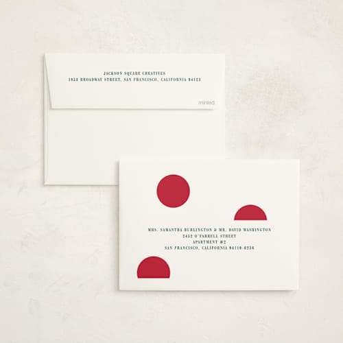 This is a pomegranate business holiday cards with standard by Baumbirdy called postcard polkadot printing on signature in standard