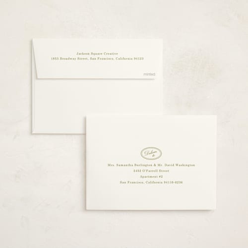 This is a pistachio business holiday cards with standard by Baumbirdy called stripe printing on signature in standard