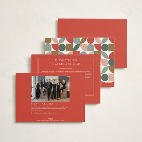 This is a persimmon business holiday cards with standard by Erica Krystek called bauhaus holly printing on signature in standard