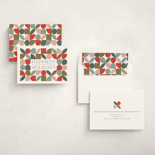 This is a persimmon business holiday cards with standard by Erica Krystek called bauhaus holly printing on signature in standard