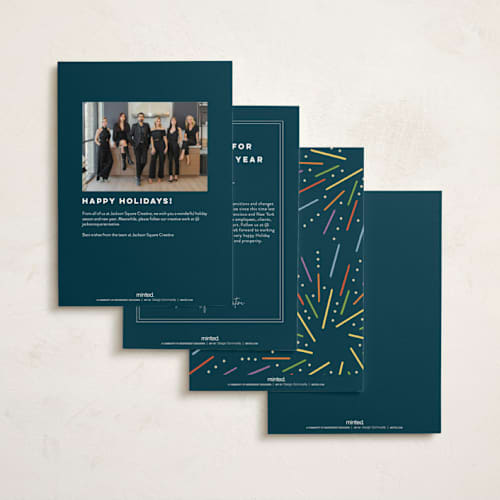 This is a rainbow business holiday cards with standard by Owl and Toad called fireworks printing on signature in standard