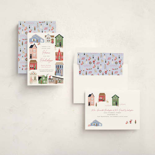 This is a candy business holiday cards with standard by Erin German called no place like home printing on signature in standard