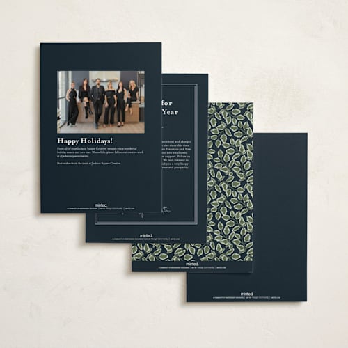 This is a holly berry business holiday cards with standard by Susan Moyal called greenery framed printing on signature in standard