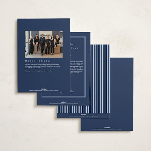 This is a navy business holiday cards with standard by Nicole Walsh called watercolor tree printing on signature in standard