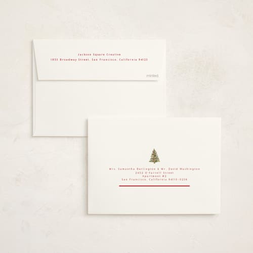 This is a scarlet business holiday cards with standard by Nicole Walsh called watercolor tree printing on signature in standard