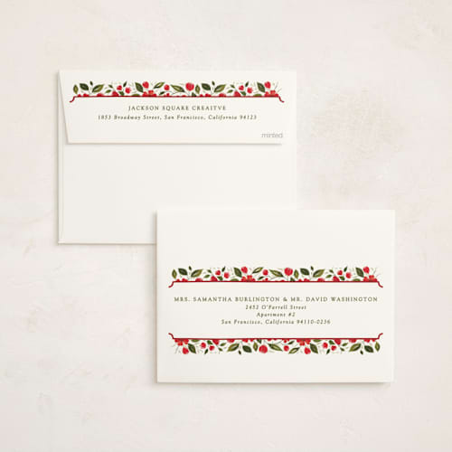 This is a poinsettia business holiday cards with standard by Erin L. Wilson called florale printing on signature in standard