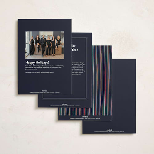 This is a midnight business holiday cards with standard by Pixel and Hank called holiday city printing on signature in standard