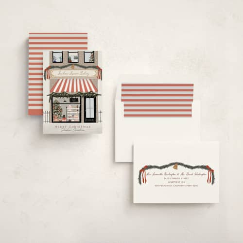This is a candy business holiday cards with standard by Maja Cunningham called little shop printing on signature in standard