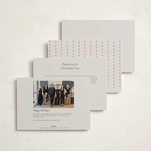 This is a wreath business holiday cards with standard by Ana de Sousa called season’s greetings storefront printing on signature in standard
