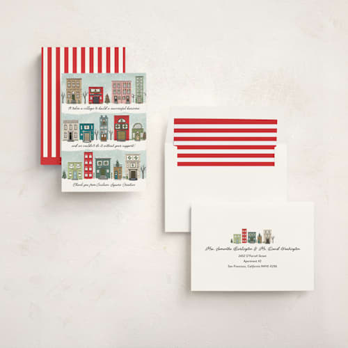 This is a north pole business holiday cards with standard by Heather Schertzer called village printing on signature in standard