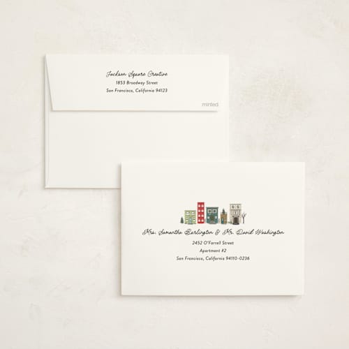 This is a north pole business holiday cards with standard by Heather Schertzer called village printing on signature in standard