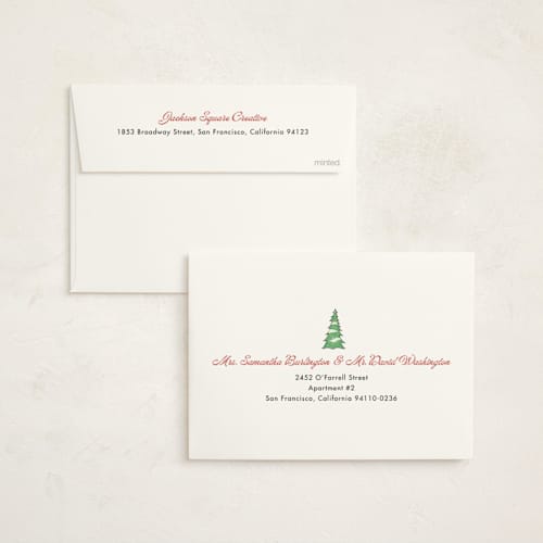 This is a cherry business holiday cards with standard by Becky Nimoy called quaint town square printing on signature in standard