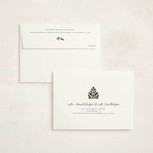This is a latte business holiday cards with standard by Jen Owens called oh tree printing on signature in standard