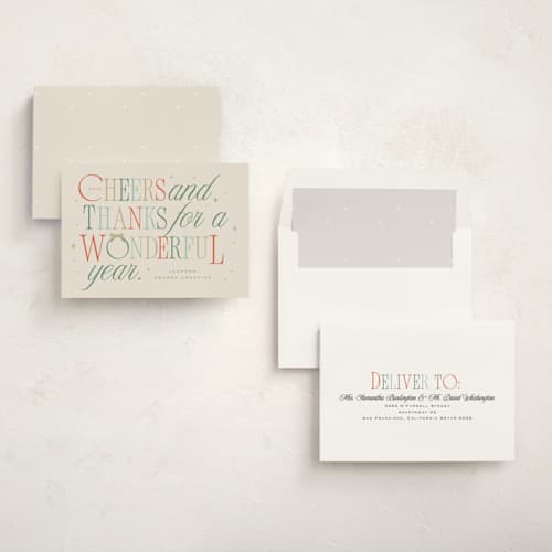 This is a taffy business holiday cards with standard by Hannah Williams called colorful cheers printing on signature in standard