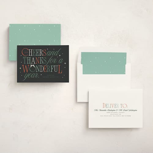 This is a coal business holiday cards with standard by Hannah Williams called colorful cheers printing on signature in standard