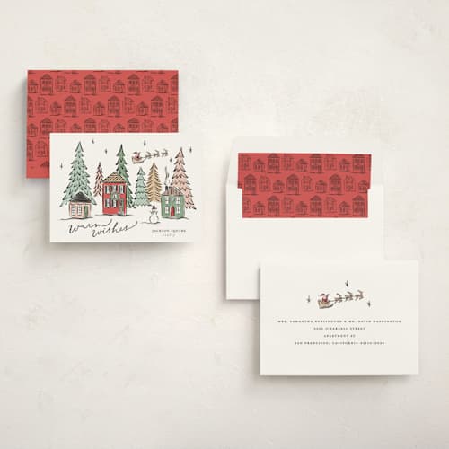 This is a festive business holiday cards with standard by Erin German called winter scene printing on signature in standard