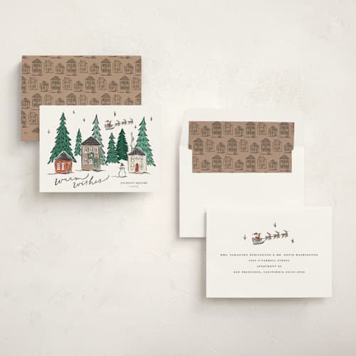 This is a evergreen business holiday cards with standard by Erin German called winter scene printing on signature in standard