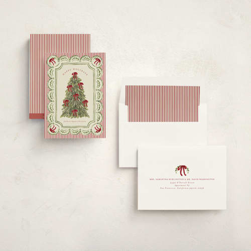 This is a berry business holiday cards with standard by Chris Griffith called holiday bow tree printing on signature in standard