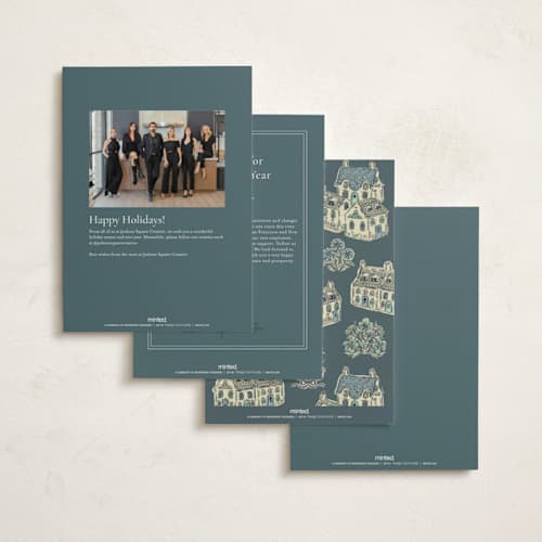 This is a frost business holiday cards with standard by Jackie Crawford called cozy cottage toile printing on signature in standard