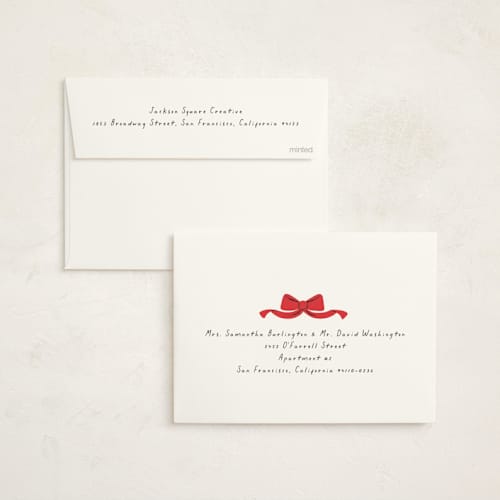 This is a poppy business holiday cards with standard by mo kelley called wreath with bow printing on signature in standard