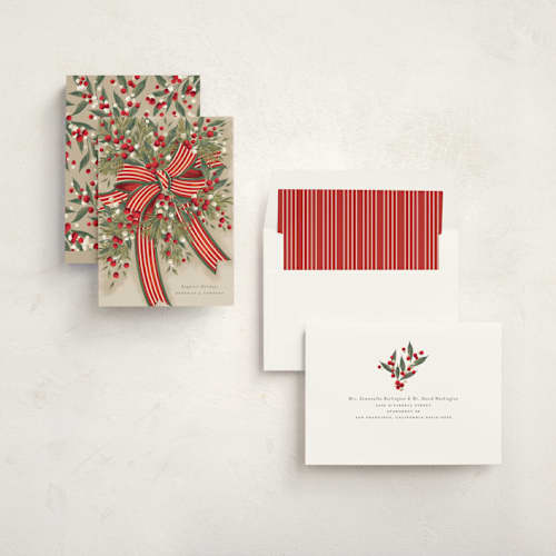 This is a santa business holiday cards with standard by Jackie Crawford called ribbon bouquet printing on signature in standard