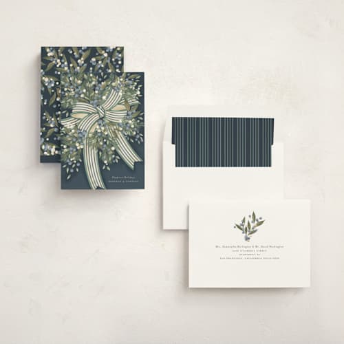This is a frost business holiday cards with standard by Jackie Crawford called ribbon bouquet printing on signature in standard