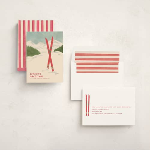 This is a stocking business holiday cards with standard by Creo Study called vintage ski season printing on signature in standard