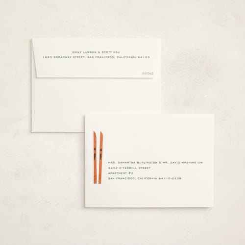 This is a pine needle business holiday cards with standard by Creo Study called vintage ski season printing on signature in standard