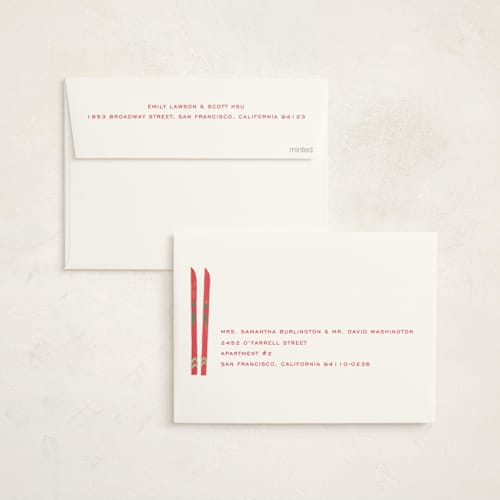 This is a stocking business holiday cards with standard by Creo Study called vintage ski season printing on signature in standard
