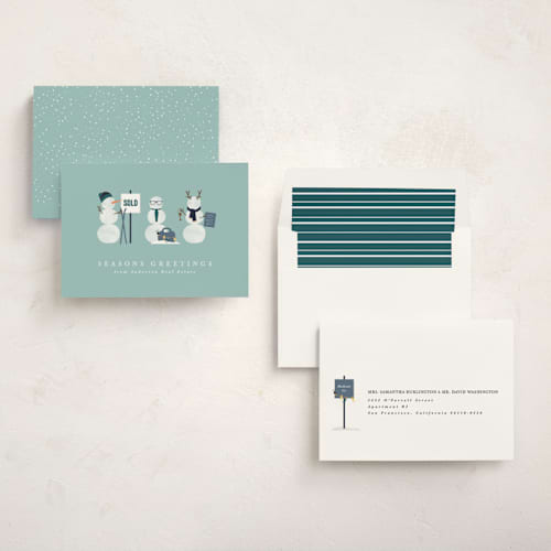 This is a wintermint business holiday cards with standard by Corinne Malesic called real estate buddies printing on signature in standard