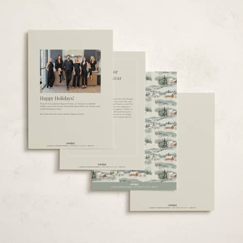 This is a winter business holiday cards with standard by Elly called winter village printing on signature in standard