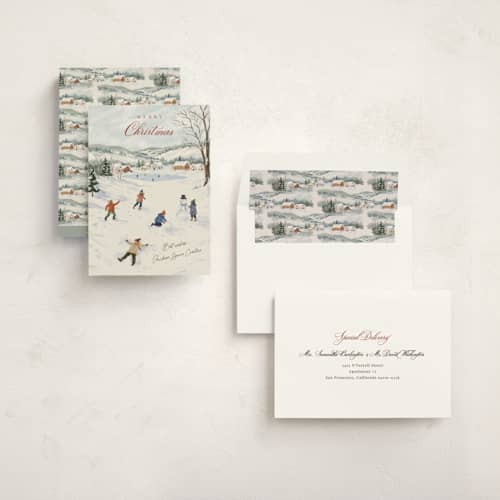 This is a winter business holiday cards with standard by Elly called winter village printing on signature in standard